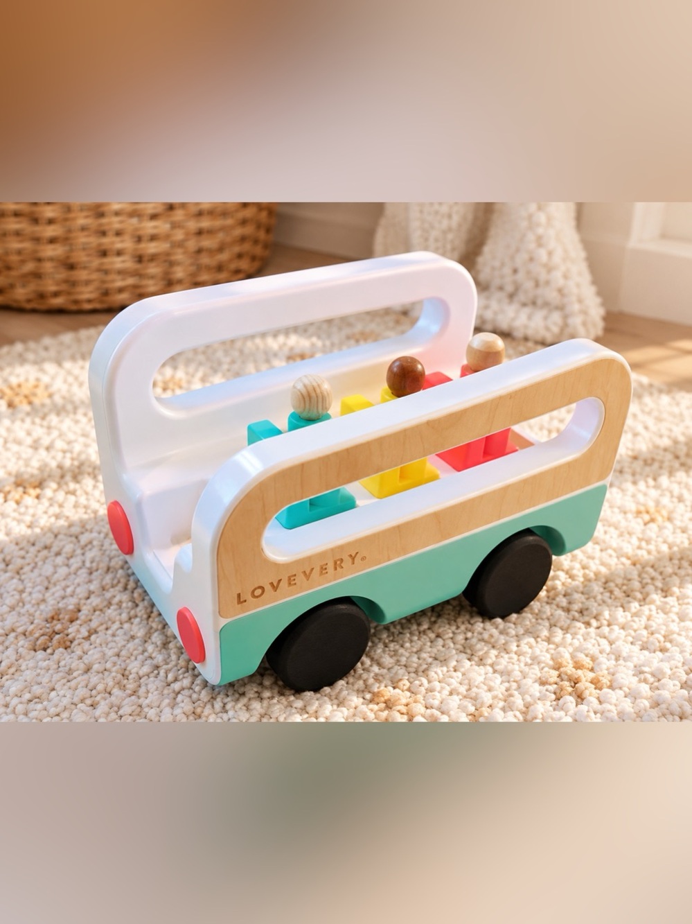 Lovevery Convertible Color Car/ Bus  Wooden Toy + 3 Peg People